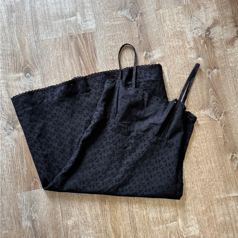 Black Eyelet Slip Dress with Spaghetti Straps
